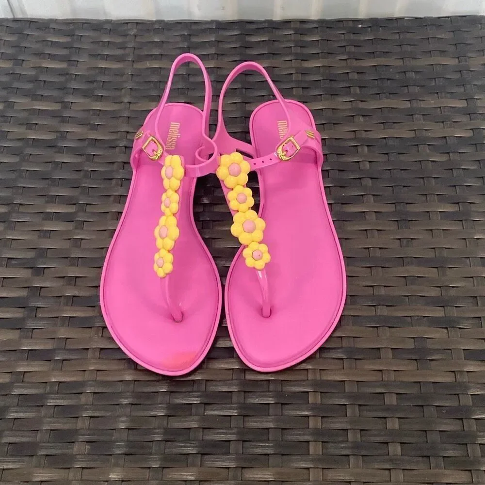 Melissa solar, spring sandals, with Daisy flowers women’s size 8